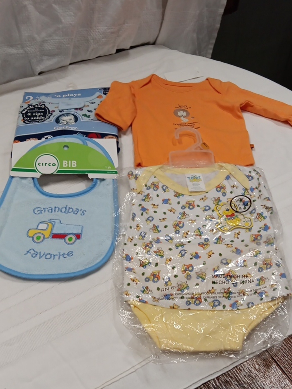 Circo Blue Bib with Orange Bodysuit and Yellow Printed Onesie